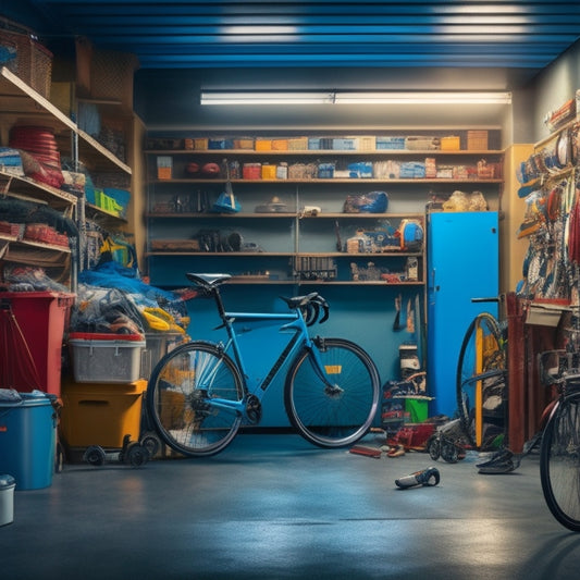 A cluttered garage with tools scattered on the floor, boxes stacked haphazardly, and a bicycle leaning against a wall, transitioning into a tidy space with organized shelves, labeled bins, and a parked car.