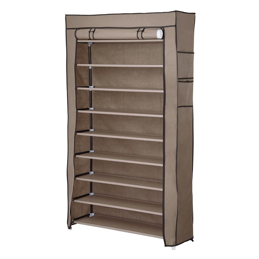 10 Tier Shoe Rack Shelf Closet 45 Pair with Cover 5/8" Non-woven Brown