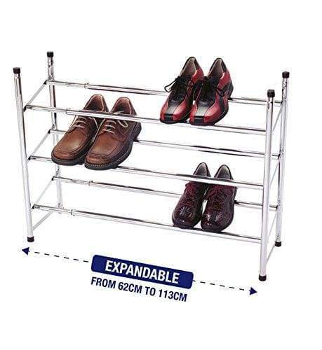 3 Tier Extendable Stackable Shoe Rack Organiser Storage Metal Chrome Plated