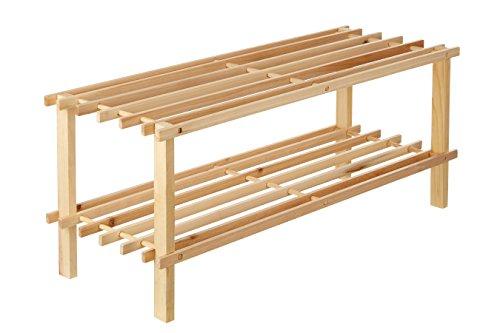 Premier Housewares 2-Tier Slatted Natural Cedar Wood Shoe Rack
