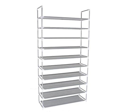 10-Tier Shoe Rack Space Saving Shoe Tower Shelf Cabinet, 50 Pairs Portable Shoe Storage Organizer, Non-Woven Fabric Shoe Rack Closet, Grey