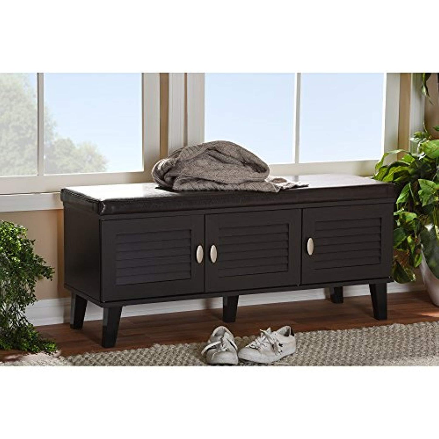 3 Door Wood Cushioned Bench