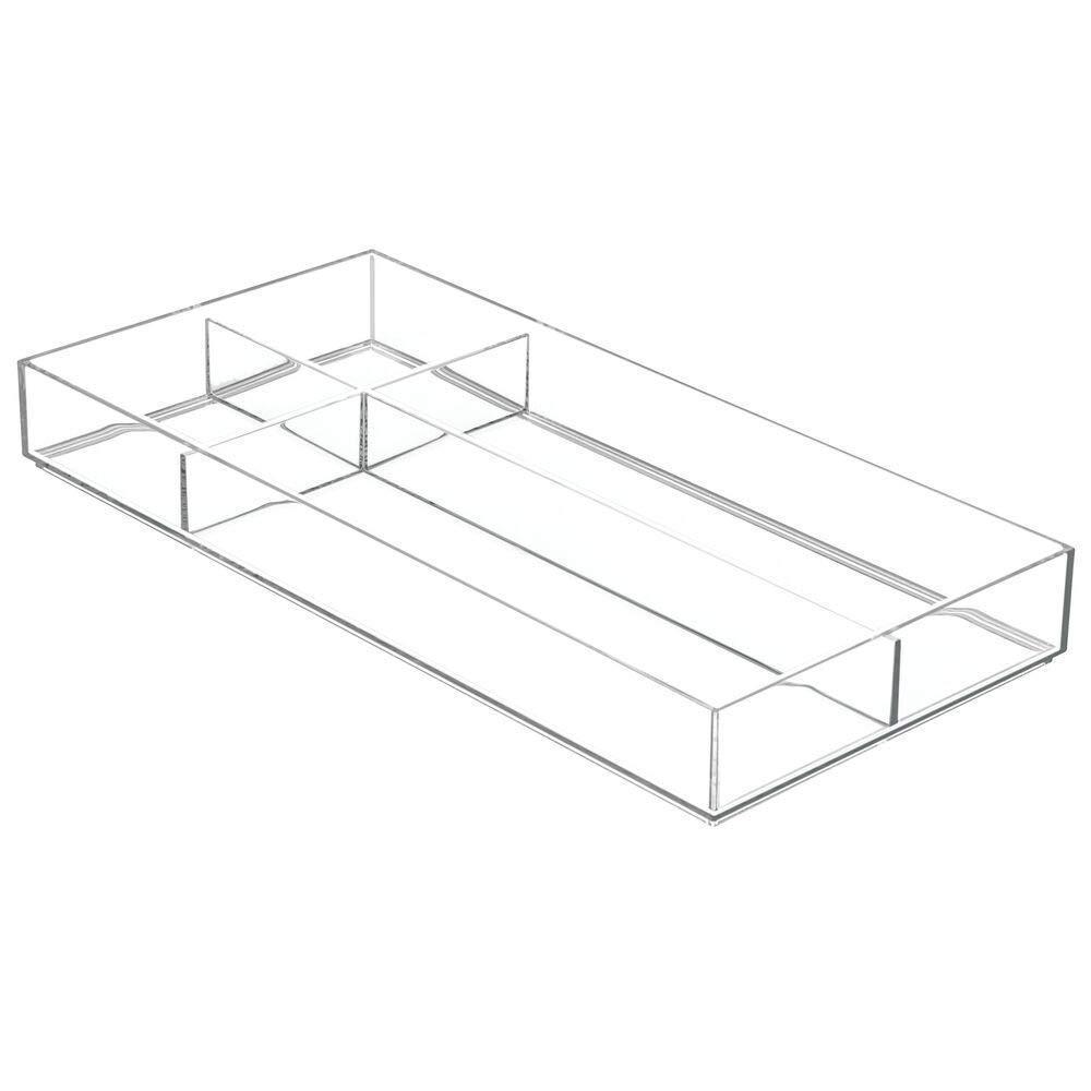 The best mdesign plastic divided drawer organizer for home office desk drawer shelf closet holds highlighters pens scissors adhesive tape paper clips note pads 4 sections 16 long 4 pack clear