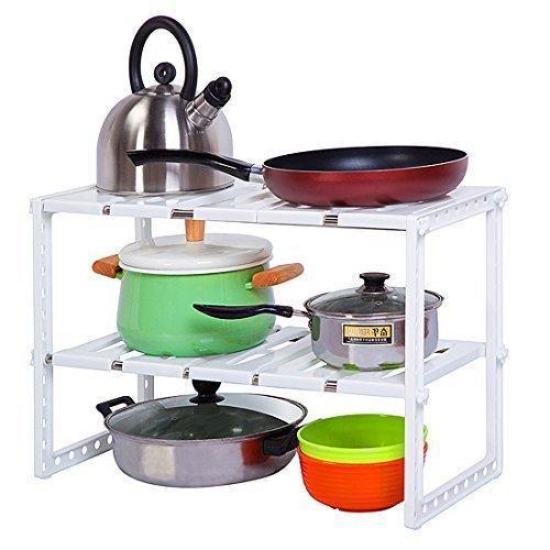 Under Sink Organizer 2 Tier Expandable Adjustable Shelf with Removable Panels Kitchen Cabinet Storage Organizer, White