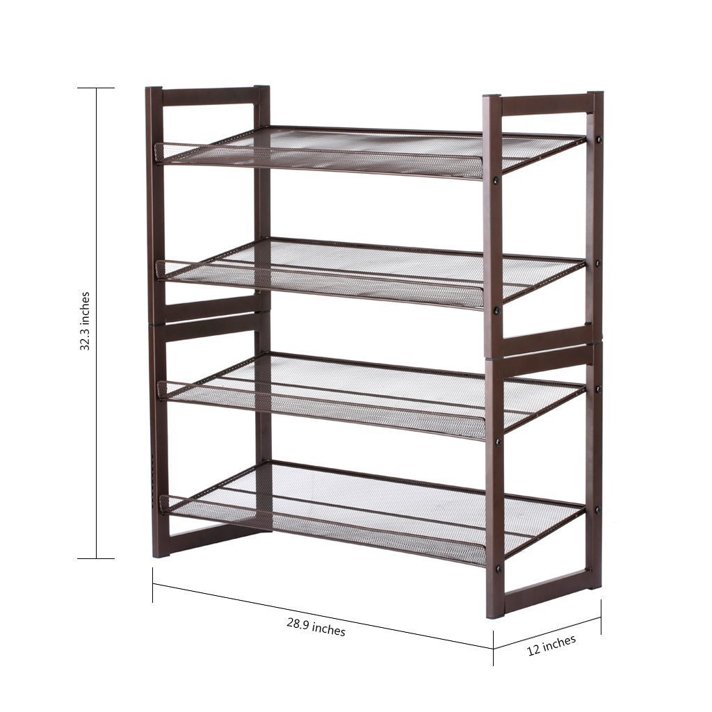 Featured rackaphile 4 tier stackable metal shoe rack mesh utility shoe storage organizer shelf for closet bedroom entryway 32 3 28 9 12 bronze