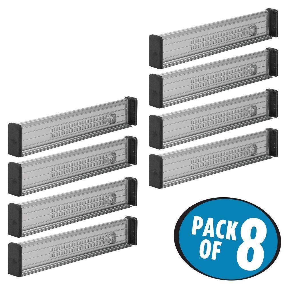 Storage mdesign adjustable expandable drawer organizer divider foam ends strong secure hold locks in place for bedroom bathroom closet office kitchen storage 2 5 inches high 8 pack smoke black