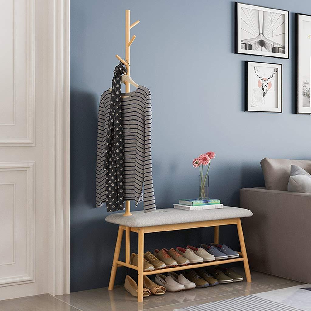 Entryway Shoe Bench with Coat Rack, Modern Bamboo Shoe Rack Organizer with Hall Tree Coat and hat Hanger Over The Door (Color : Natural)