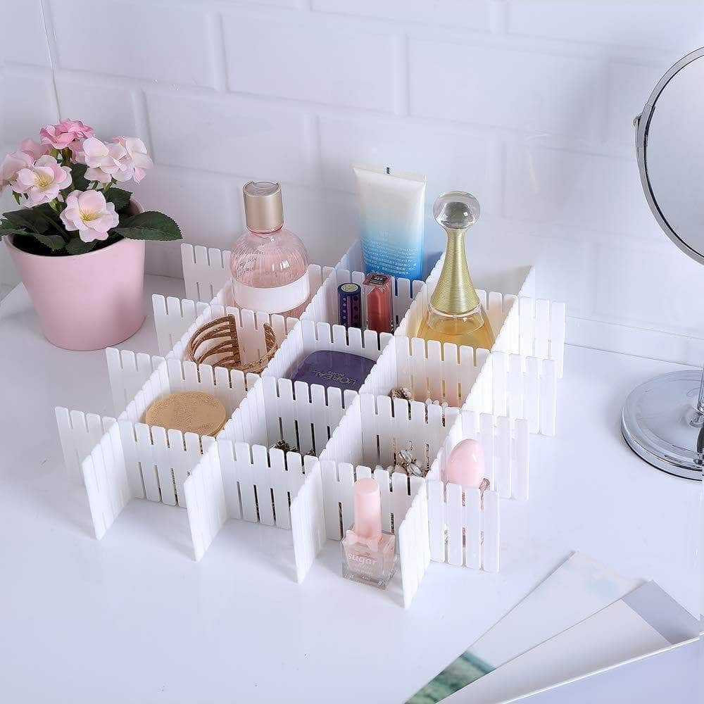 Best seller 24 pcs plastic diy grid drawer divider household necessities storage thickening housing spacer sub grid finishing shelves for home tidy closet stationary socks underwear scarves organizer white