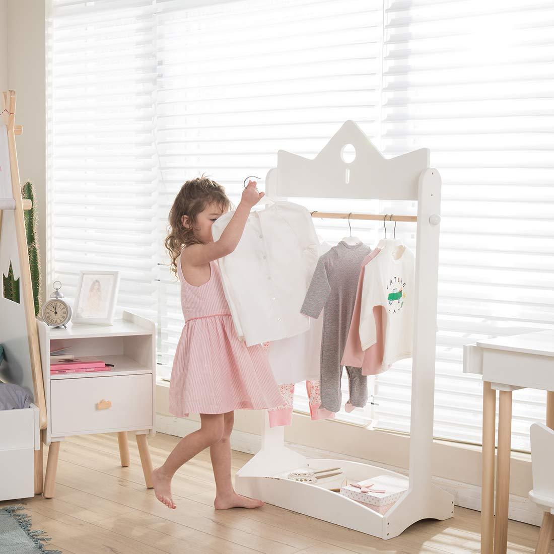 Featured jolie vallee toys home 2 in 1 kids wood armoire wardrobe crown clothes rack white baby clothes storage rack standing closet boutique clothes rack organizer for toddler girls 2 5 years