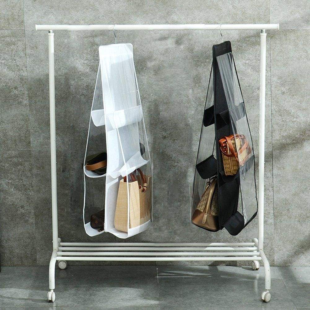 Shop here 6 pocket handbag anti dust cover clear hanging handbag organizer dust proof purse clutch storage holder bag wardrobe closet space saver 2 packs hzc85 white 2 pack