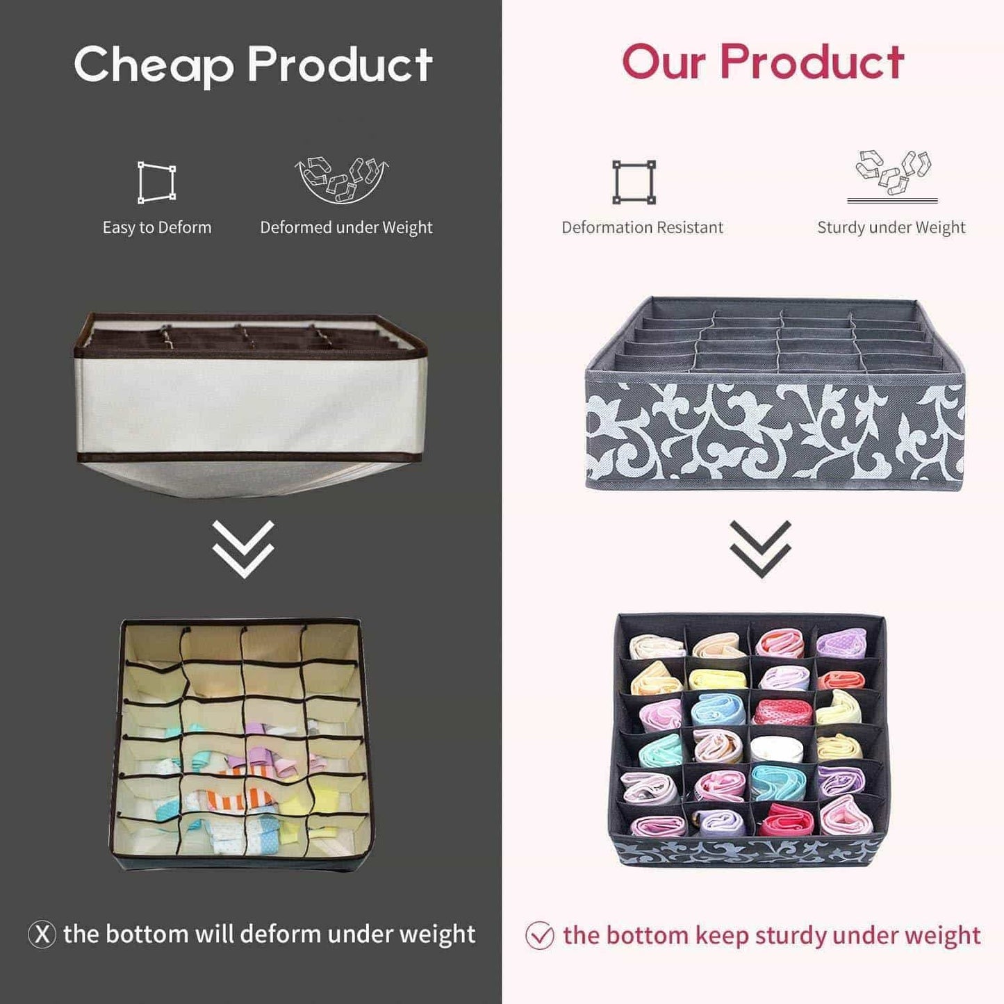 Order now onlyeasy set of 4 closet underwear organizer drawer dividers foldable cloth storage boxes for bras socks underwears briefs ties scarves grey classic mnclss4p