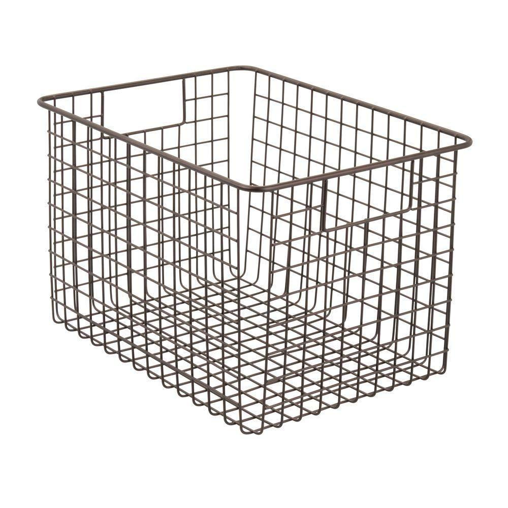 Best seller mdesign large farmhouse deco metal wire storage organizer basket bin with handles for organizing closets shelves and cabinets in bedrooms bathrooms entryways hallways 8 high 4 pack bronze