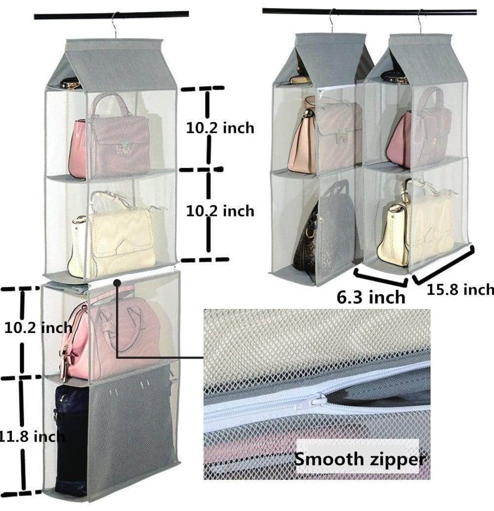 Results zaro 2 in 1 hanging shelf garment organizer for bags clothes 4 shelves practical closet purse storage collapsible space saver accessory breathable mesh net with hooks hanger easy mount gray