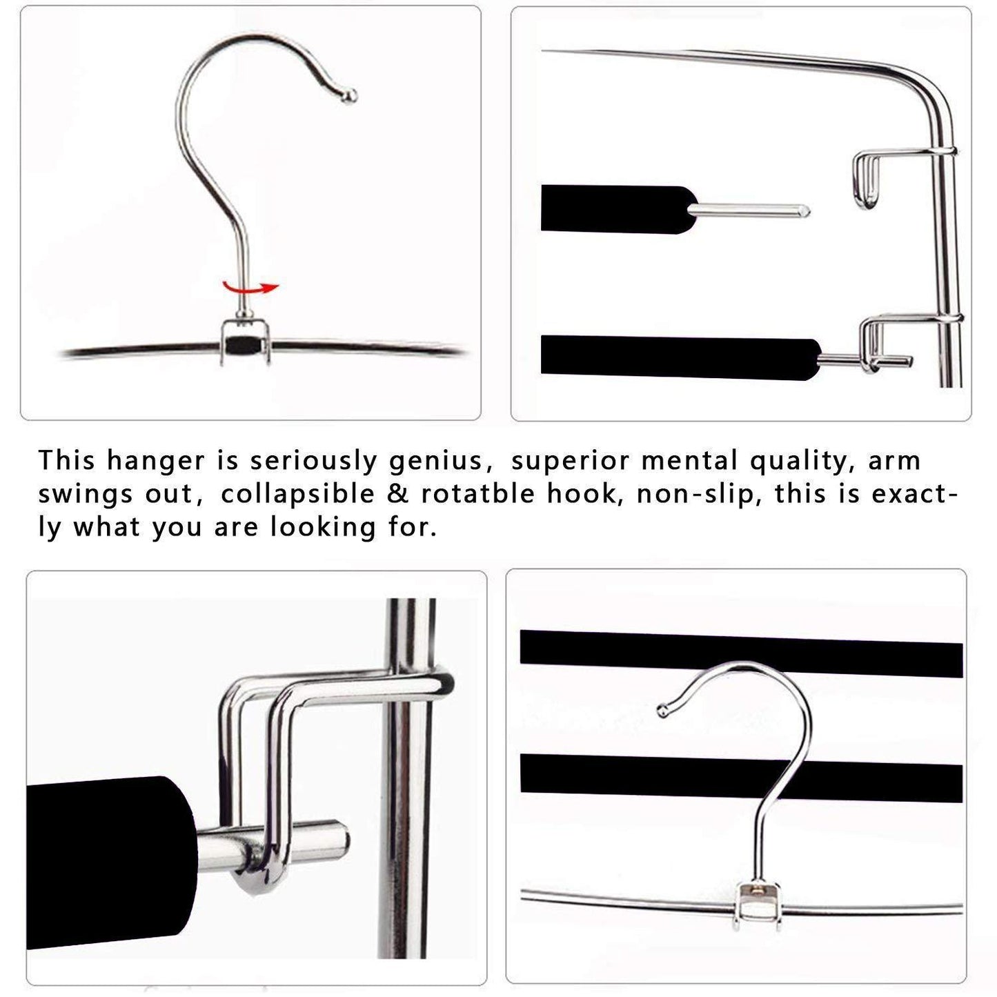 Exclusive lucky life clothes pants hangers 3 pack pant slack hangers space saving non slip stainless steel closet organizer with foam padded swing arm for pants jeans scarf 1