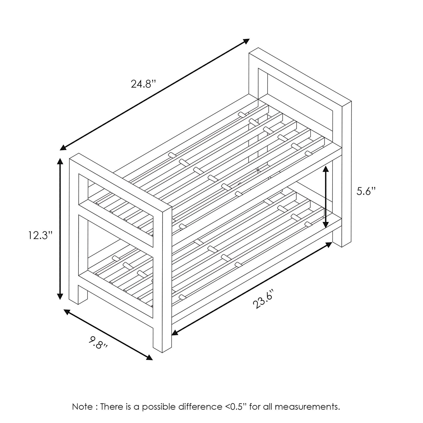 Pine Solid Wood 2-Tier Shoe Rack FNCJ-33043EX