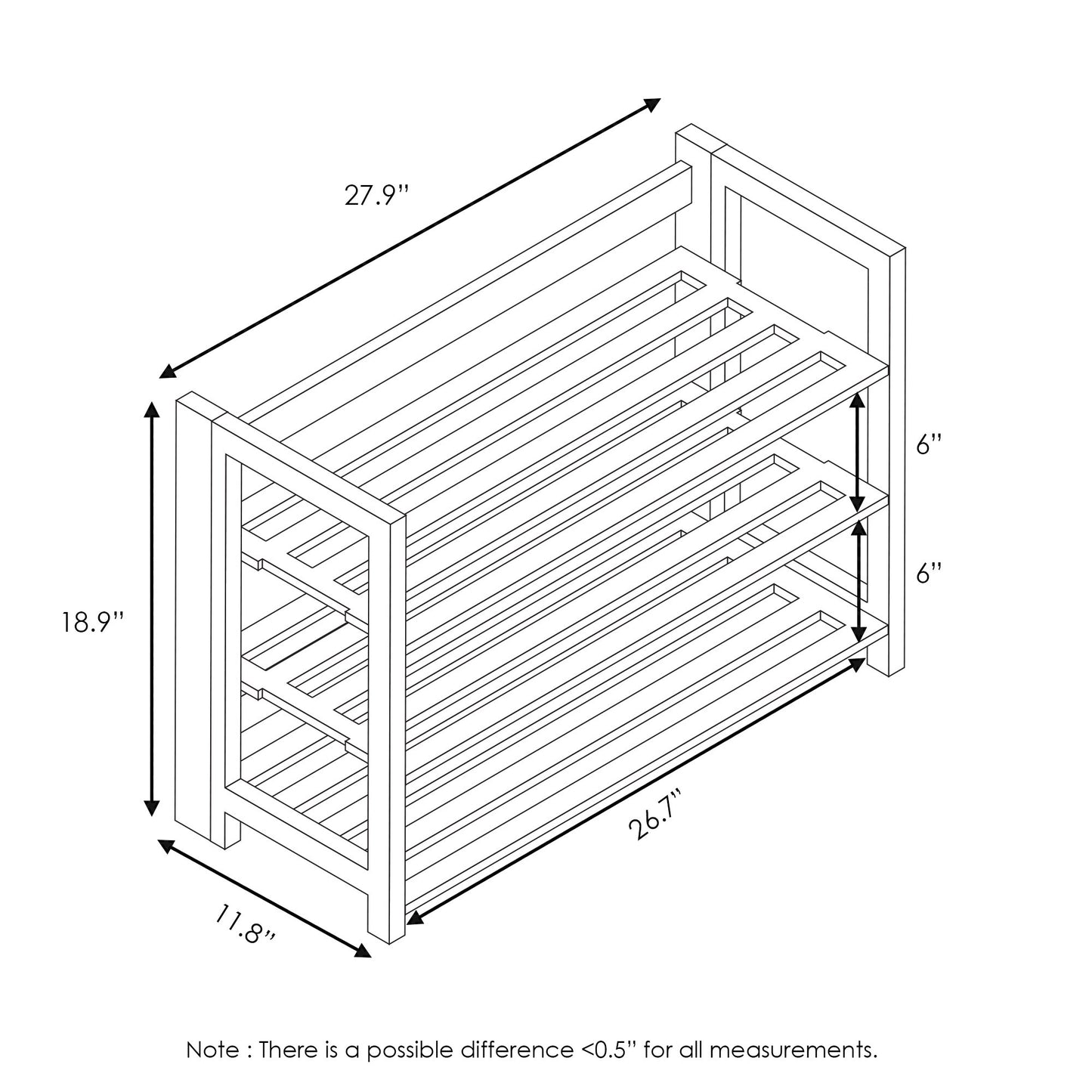Pine Solid Wood 2-Tier Shoe Rack FNCJ-33044N