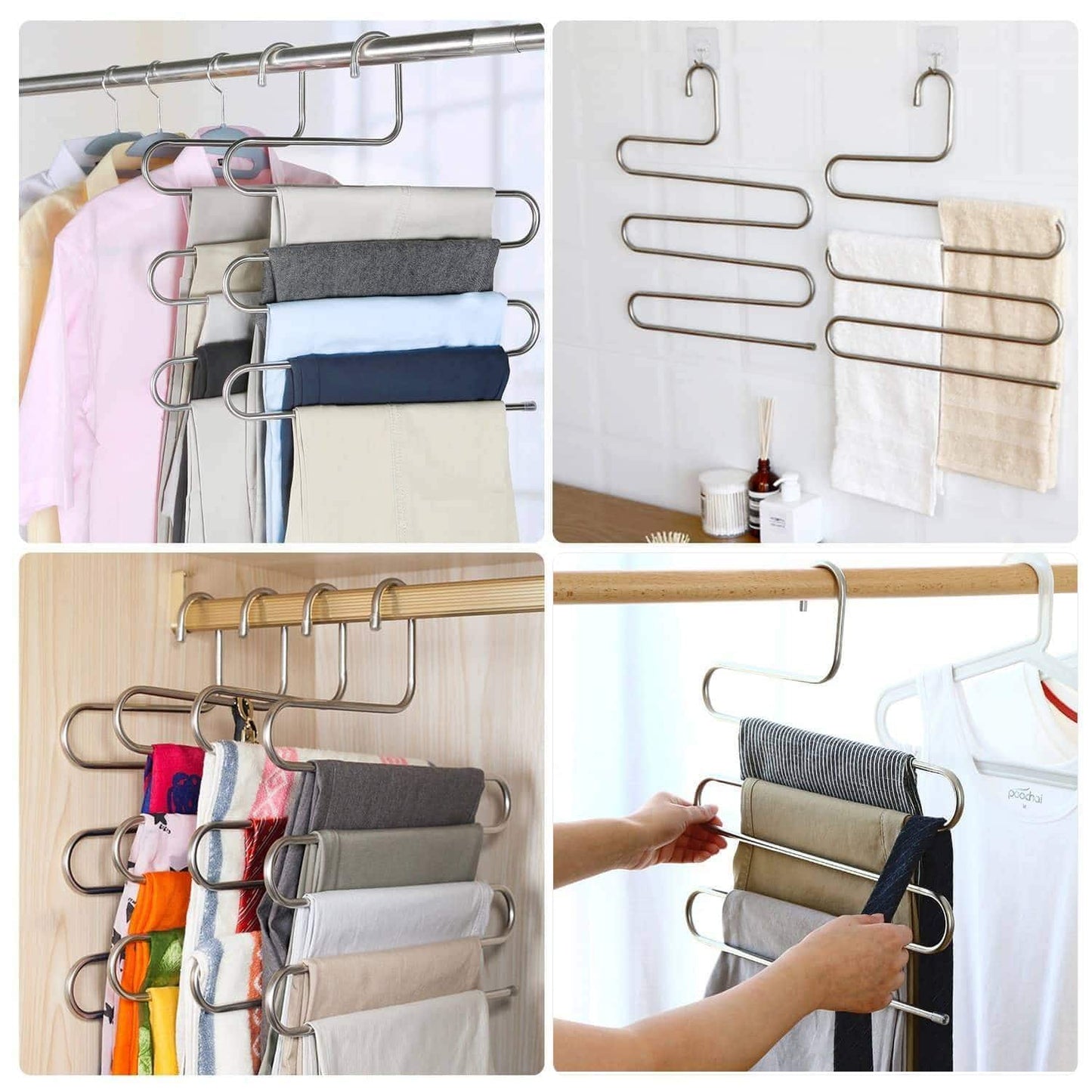 Discover the trusber stainless steel pants hangers s shape metal clothes racks with 5 layers for closet organization space saving for pants jeans trousers scarfs durable and no distortion silver pack of 5