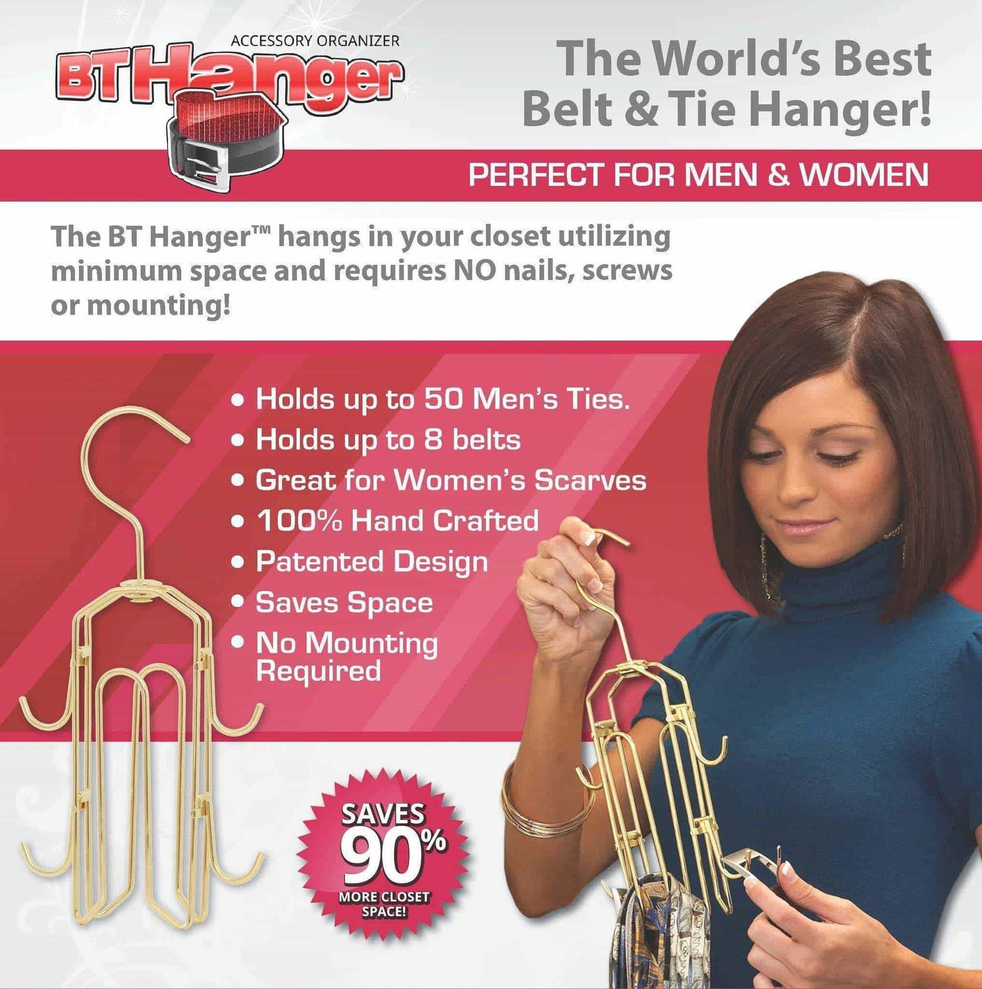 Discover the bt hanger tie rack tie holder tie hanger belt hook hangers in a closet organizer with non wood racks hold ties bow tie for men and mens belts and hanging accessories by rotating swiveling hooks