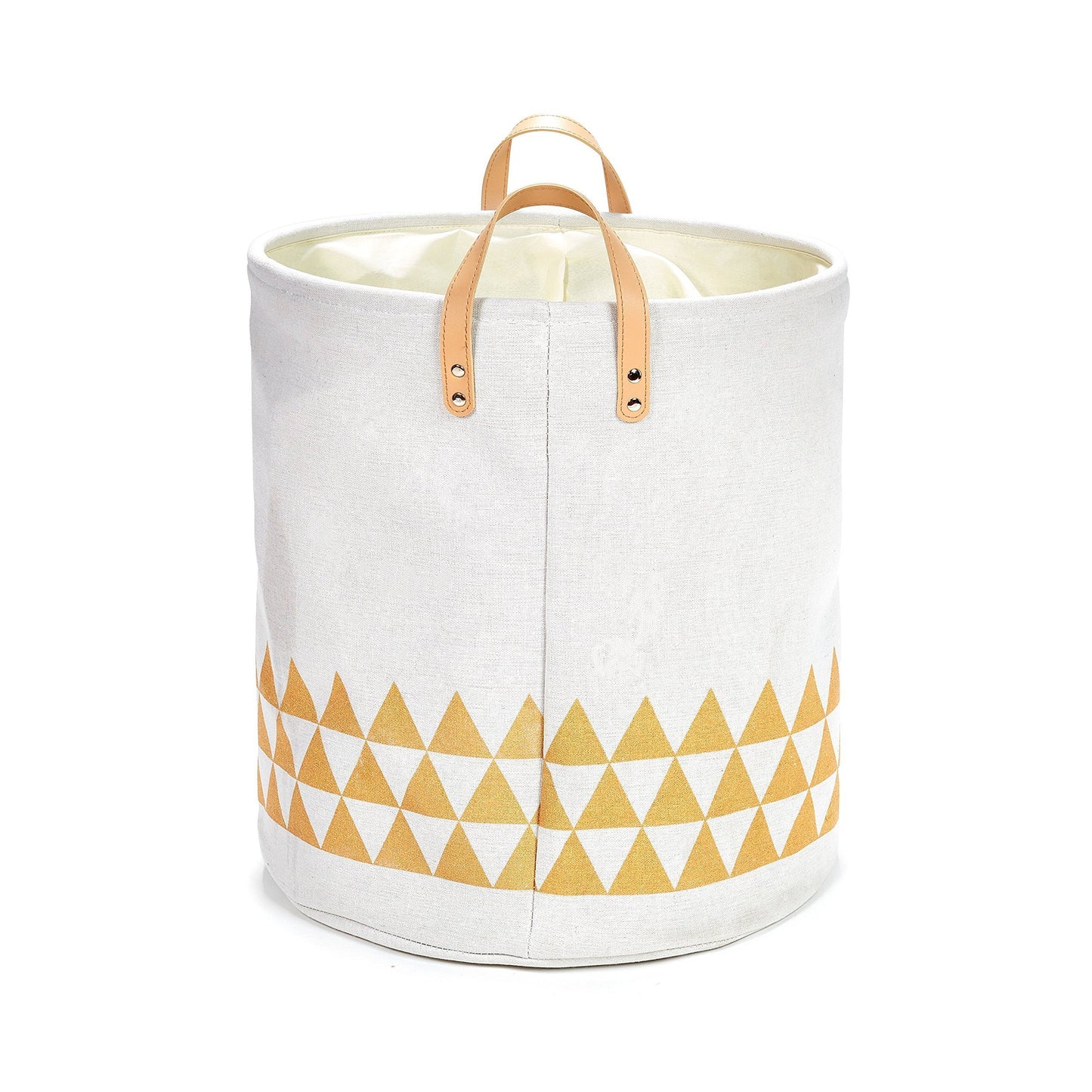Shop for yascent collapsible polyester storage basket or bin with leather handles home organizer solution for office bedroom closet toys laundry round cream white with golden triangle