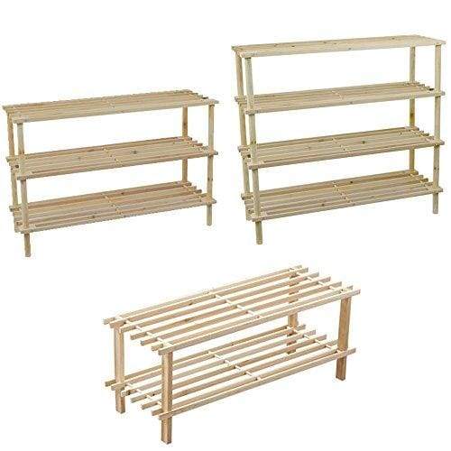 Home Discount Slatted Wooden Storage Organiser Shoe Stand Racks, Natural