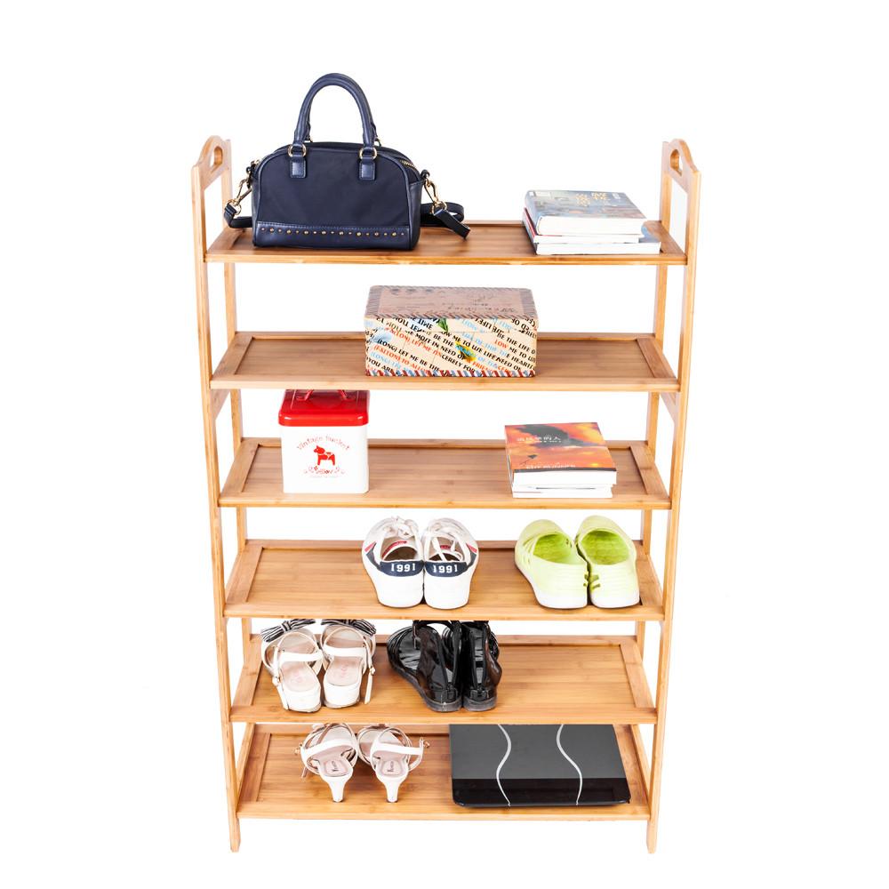6-layer Portable Bamboo Board Shoe Rack Wood Color