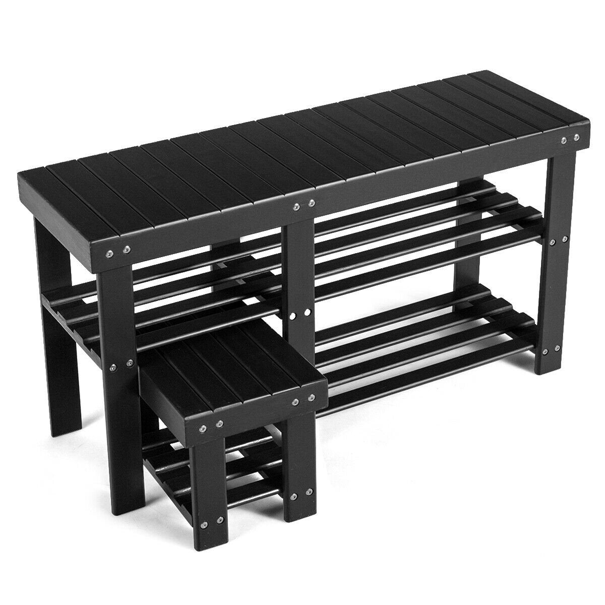 3-Tier Entryway Bamboo Shoe Rack Bench Stool Storage Organizer