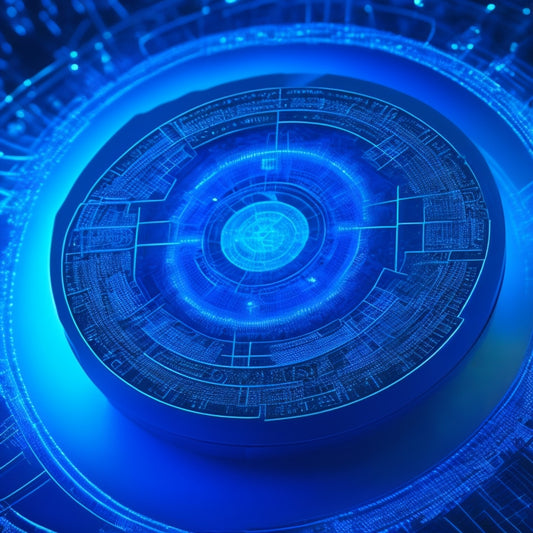 Illustrate a futuristic, dark blue network of interconnected nodes and gears, with a large, coiled anaconda wrapping around a central, glowing hub, surrounded by orbiting coding symbols and circuit boards.