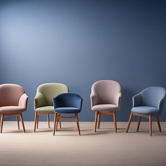 An arrangement of six diverse chairs, each showcasing unique features, such as extra leg support, adjustable armrests, and cushioning, set against a calming, light-gray background with subtle gradient effects.