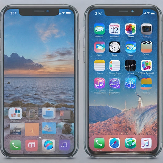 A split-screen image featuring a clean, organized iPhone home screen with neatly arranged app icons on one side, and a cluttered, overflowing iCloud storage representation on the other, with scattered files and folders.