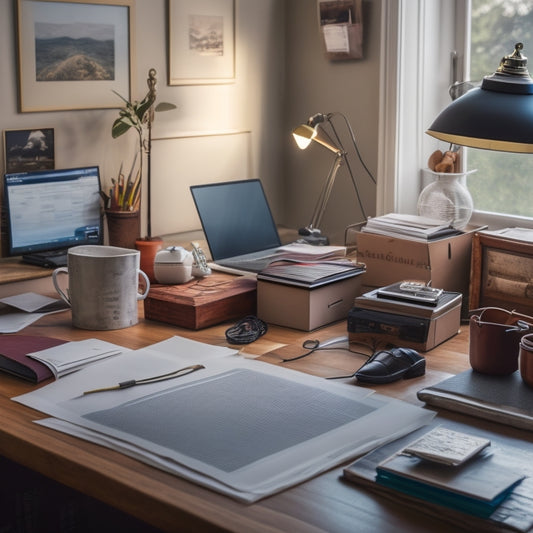 A cluttered home office with papers and cords scattered everywhere, next to a tidy and organized digital tablet with a calm, minimalist background.