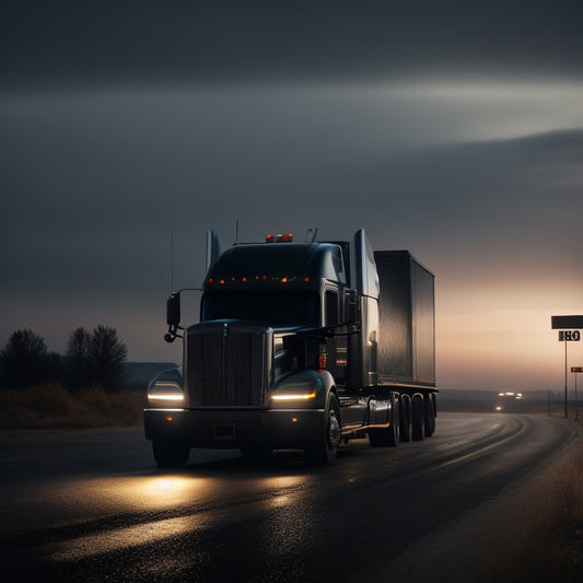 A dramatic, high-contrast image featuring a sleek, black, lifted truck centered in a circle of bright, glowing headlights, surrounded by subtle, blurred truck silhouettes in the background.