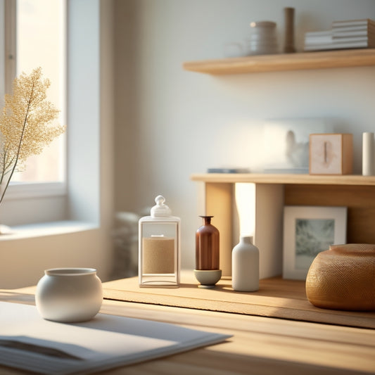 A serene, minimalist room with a few, carefully chosen possessions, warm natural light, and a single, empty shelf or drawer, symbolizing a fresh start and a clutter-free life.