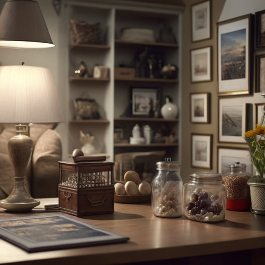 A tidy, well-lit senior's living room with a tablet on a clutter-free coffee table, surrounded by organized storage bins, a calendar on the wall, and a few framed family photos.