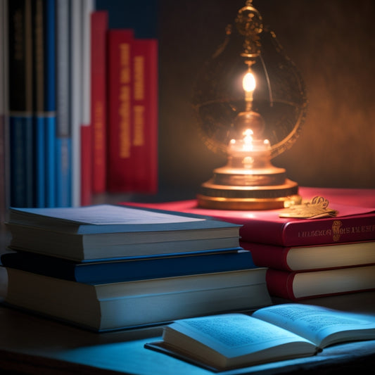 A dimly lit background with a faint grid pattern, a single spotlight shining down on a stack of Cisco certification books with a red "Limited" sticker on top, surrounded by clock gears and hourglasses.