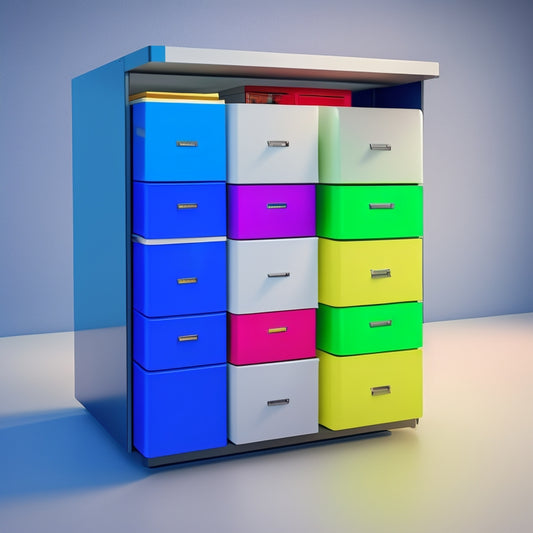 A stylized illustration of a organized digital filing cabinet with neatly labeled folders, colorful tabs, and a subtle Google Drive logo in the corner, set against a clean, minimalist background.