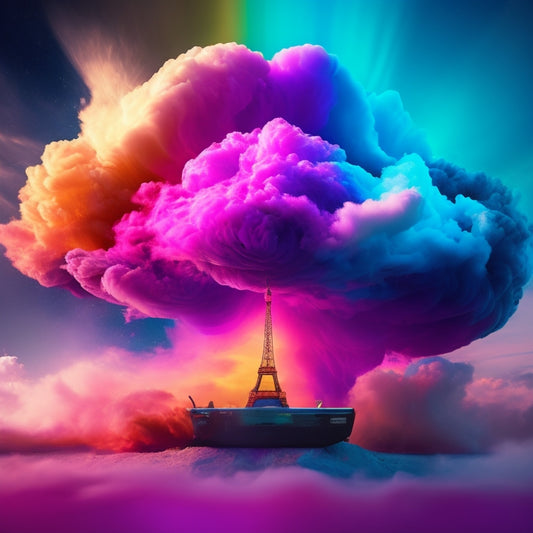 A surreal scene featuring an iPhone with a vibrant, glowing screen, surrounded by swirling clouds of colorful ink, as 3D photos burst out of the device, taking shape as lifelike memories.