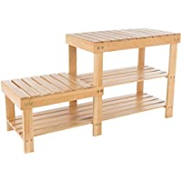 Lavish Home Natural Tier Bamboo Shoe Rack with 2 Levels Wood Seats only $24.39