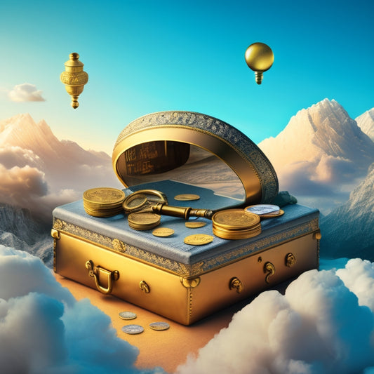 A stylized illustration of a cloud with a magnifying glass zoomed in on it, revealing a treasure chest overflowing with golden coins, surrounded by tiny icons of files and folders.