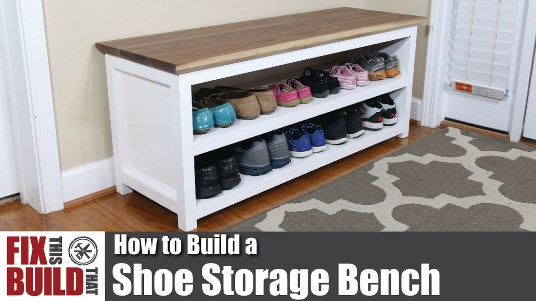 Learn how to make a DIY Shoe Storage Bench for your entryway or mudroom