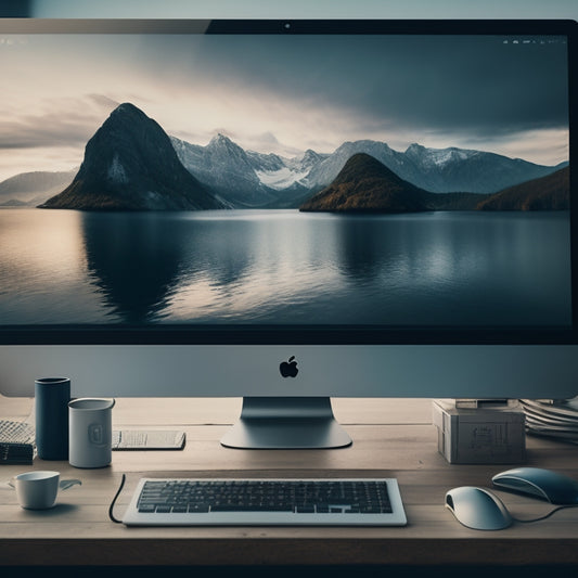 A tidy computer desktop with a few neatly arranged folders, a dock with various organization apps, and a subtle background gradient of calming blues and whites, conveying a sense of digital clarity.