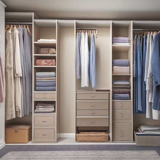 A cluttered closet with clothes scattered on the floor, tangled hangers, and overflowing shelves, contrasted with a sleek, organized custom closet with adjustable shelves, drawers, and a sliding rod.