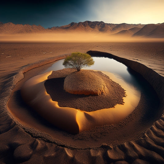 A dramatic, high-contrast illustration depicting a cracked, dry earth surface with a faint, glowing CO2 molecule rising from the ground, surrounded by clashing, abstract law and nature-inspired shapes.
