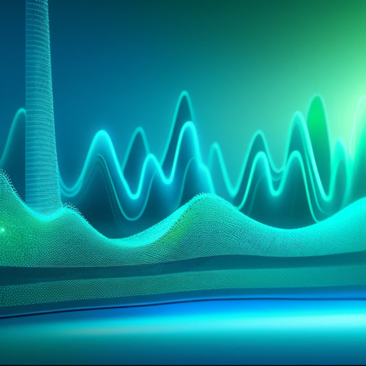 A stylized waveform comprised of diverse, interconnected nodes, surrounded by a subtle grid, with a faint background gradient transitioning from calm blue to bright green, conveying clarity and harmony.