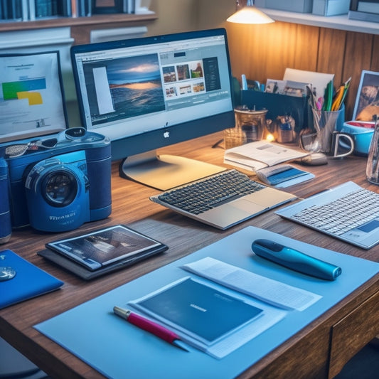 A cluttered desk with scattered papers, files, and office supplies, contrasted with a tidy digital workspace on a laptop screen in the background, featuring organized digital folders and icons.