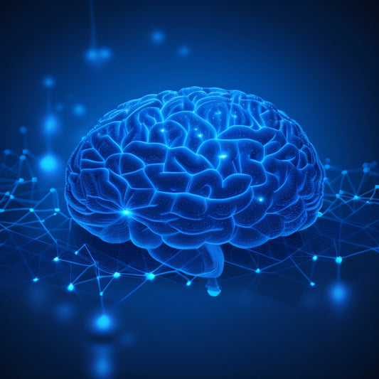 A minimalist illustration of a human brain with glowing, interconnected nodes and vibrant, swirling patterns, set against a dark blue background with subtle, shimmering stars.