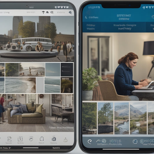 A split-screen image featuring a cluttered mobile screen with multiple work and personal apps on the left, and a tidy mobile screen with separate folders for work and personal apps on the right.
