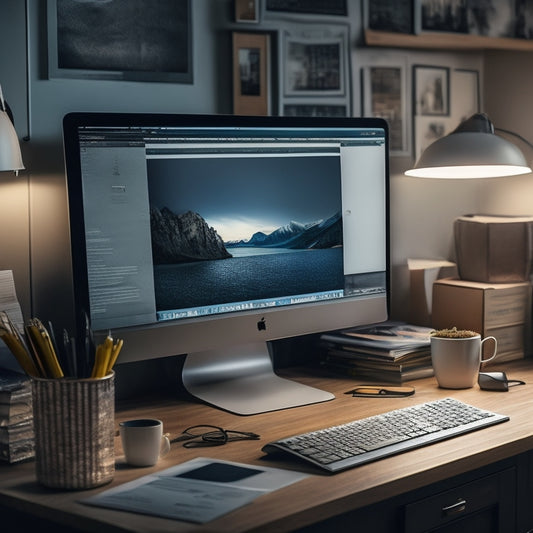 A tidy computer desktop with labeled folders and icons, surrounded by scattered papers and a chaotic background, with a subtle hint of a filing cabinet in the distance.