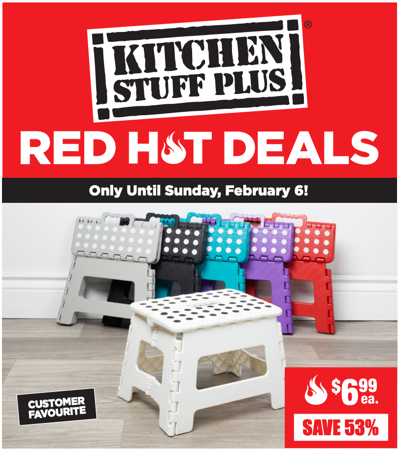 Kitchen Stuff Plus Canada Red Hot Deals: Save 53% on Dots Folding Step Stool – Small + More Offers