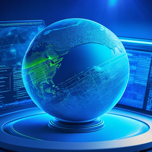 An illustration of a globe surrounded by swirling digital circuits, laptops, and tablets, with a subtle gradient of blue to green, symbolizing innovation and growth.