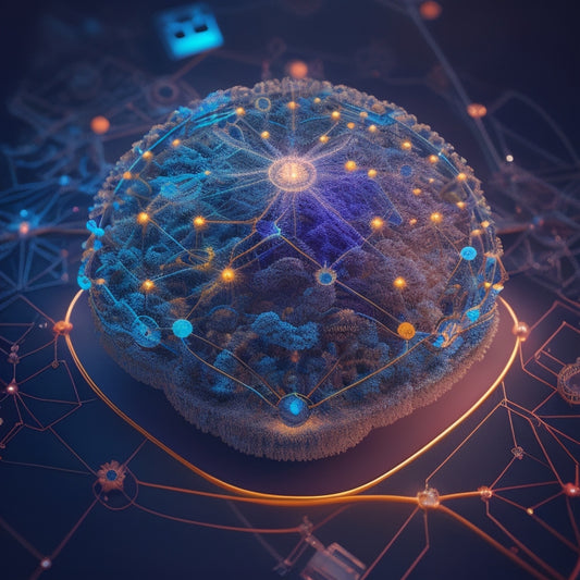 A stylized illustration of a mind map with glowing, interconnected nodes and swirling lines, surrounded by clockwork gears and a subtle grid, conveying efficiency and organization.